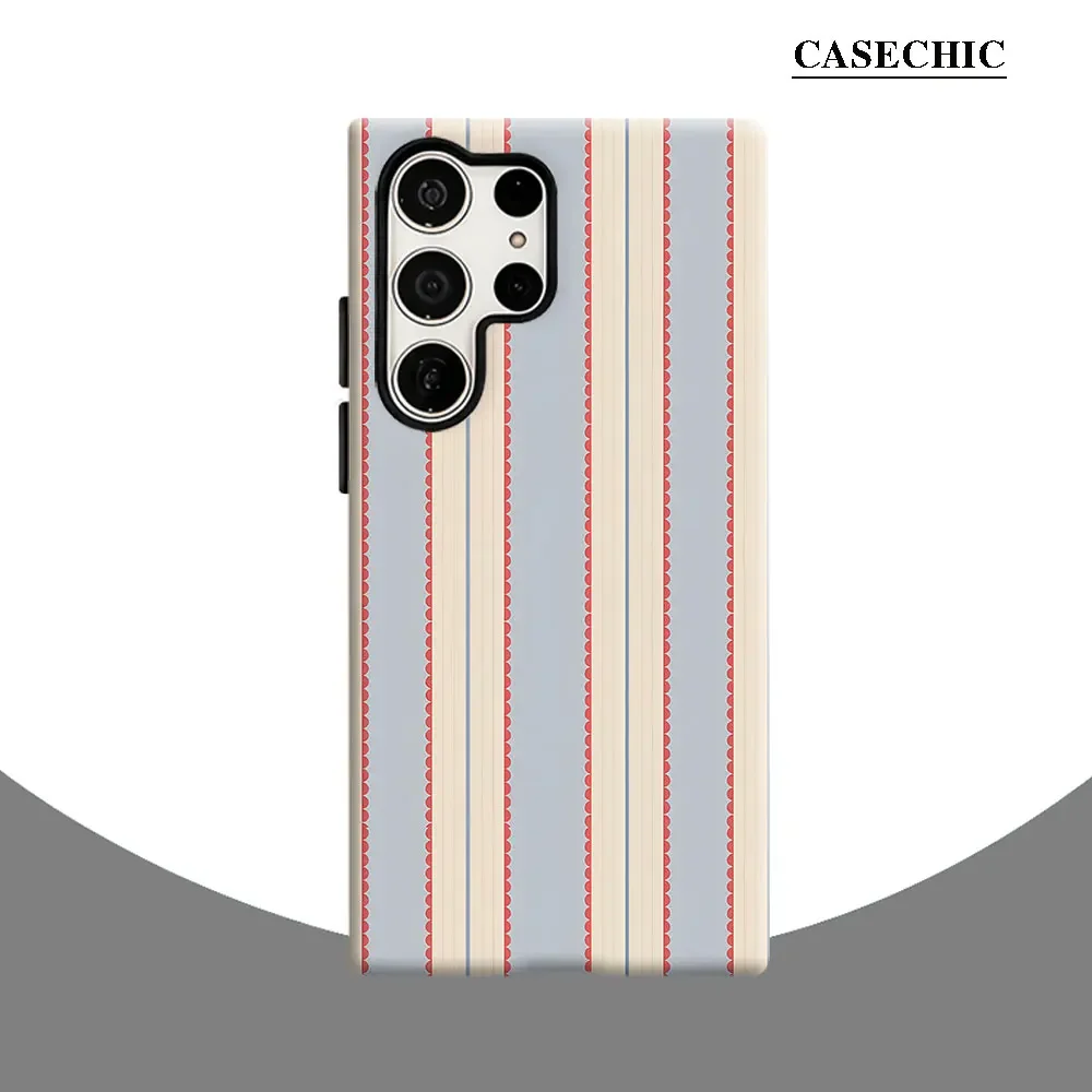 Red Scallop Stripe Phone Case for Samsung Galaxy S26 S25 Ultra S24 S23 Ultra Plus Shockproof Double layer tough Back Cover