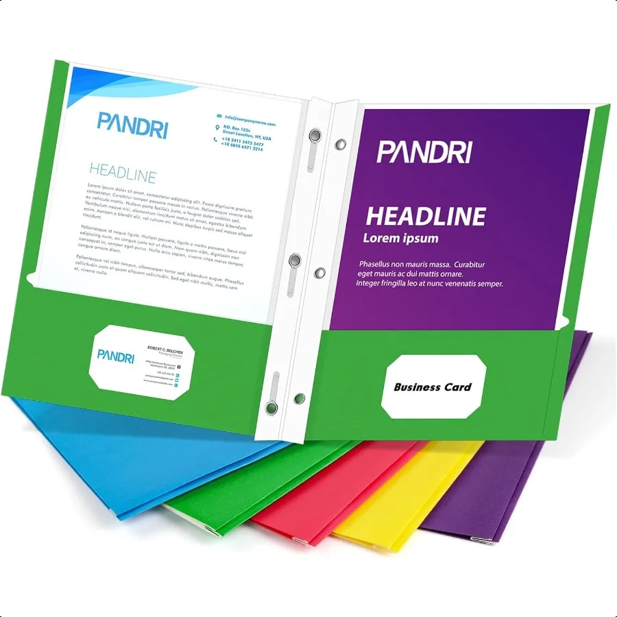 

Two Pocket Folders 100 Pack Two Pocket Folders with Prongs Designed for Office and Classroom Assorted 5 Colors 2 Pocket 3 Prong