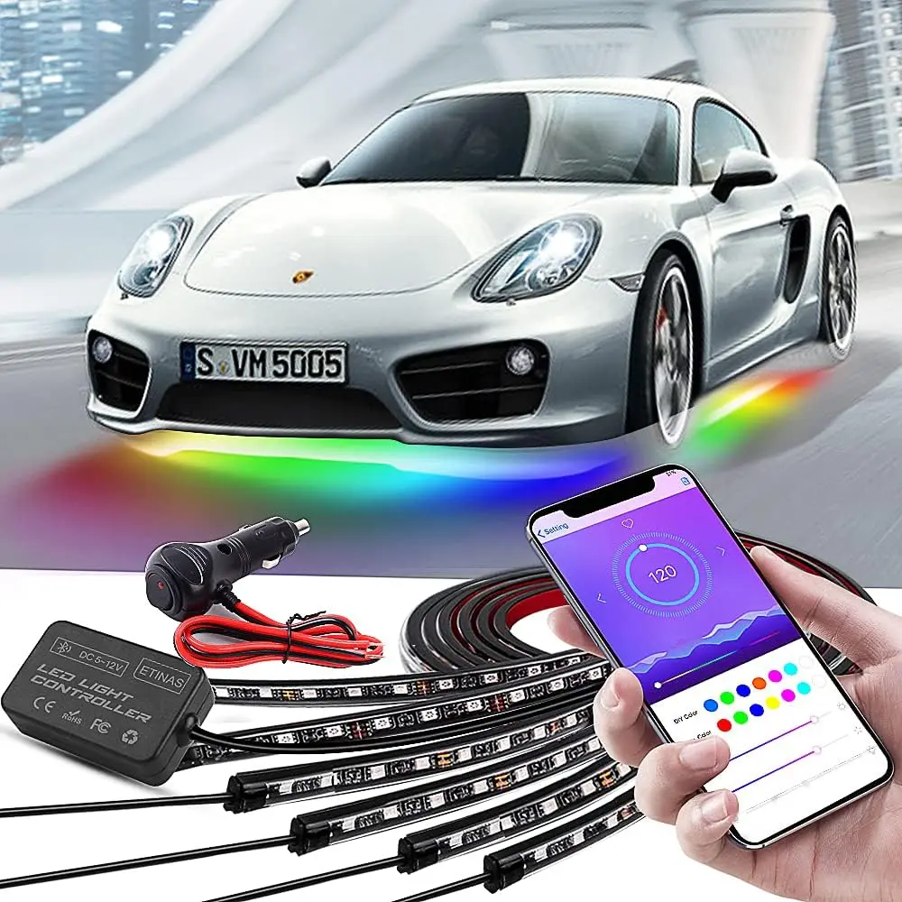 

Car Underglow Lights, Bluetooth Dream Color Chasing Strip Lights Kit, 6 PCS Waterproof Exterior Car Lights with APP Control