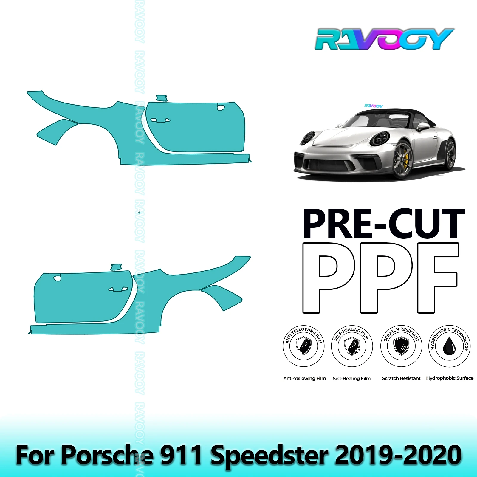 

For Porsche 911 Speedster 2019-2020 8.5mil Clear Matte Pre-Cut PPF Door & A/B Pillar Kit TPU Paint Protection Film Set