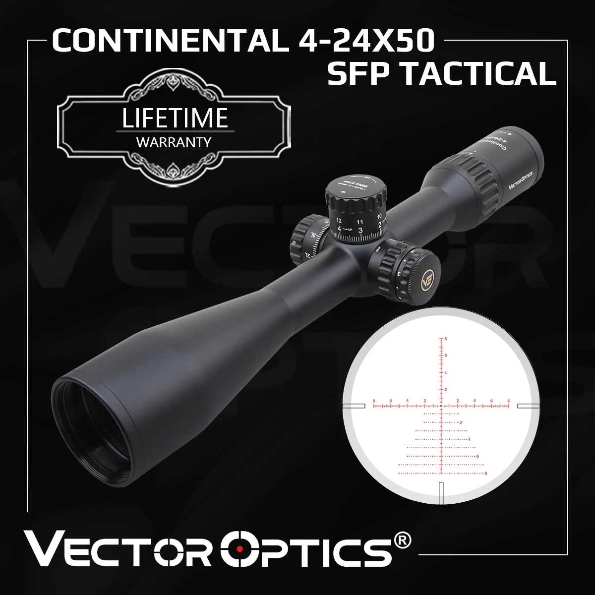 Vector Optics Continental x6 4-24x50 Tactical Riflescope With  All Illuminated Reticle&90% Light Transmission Lifetime Warranty