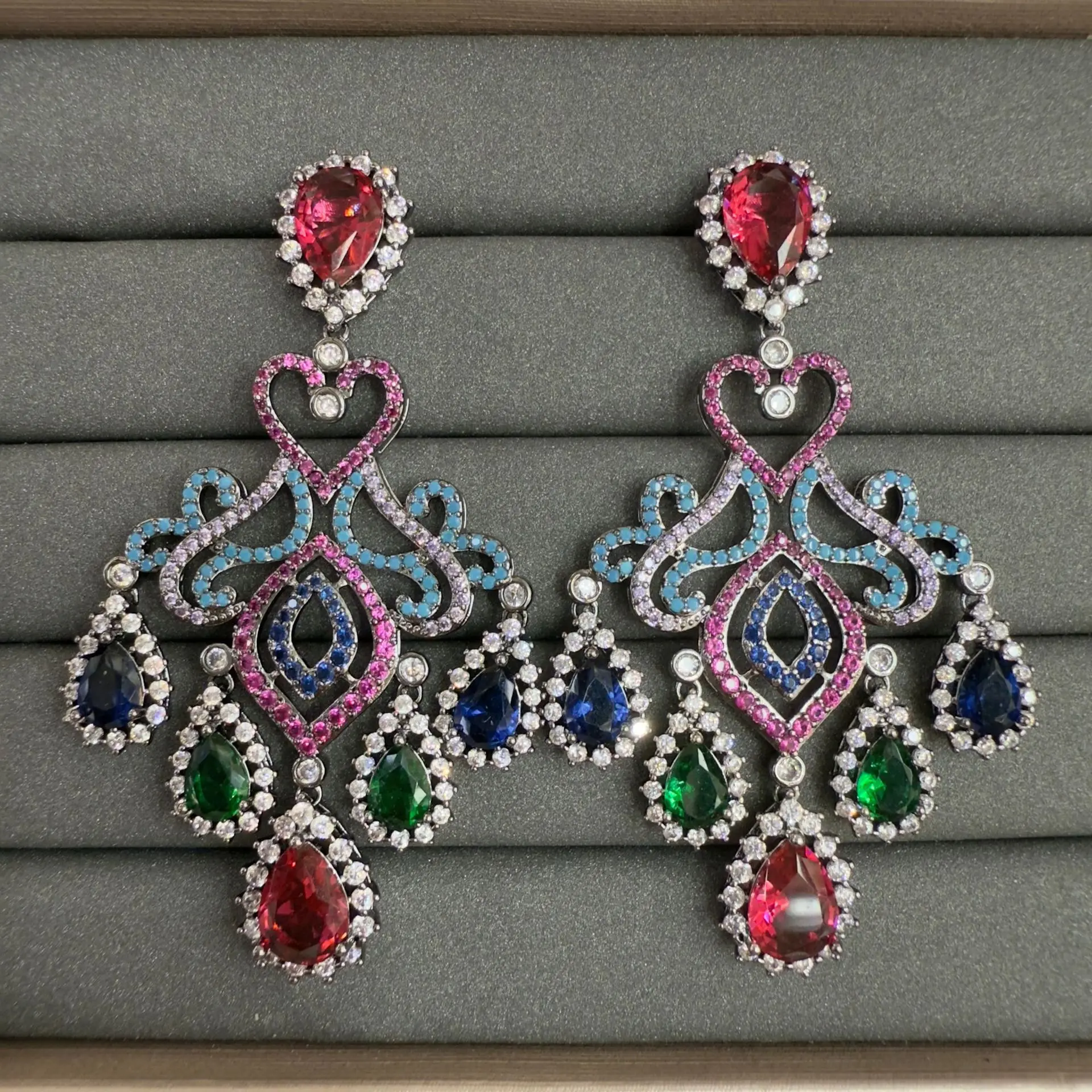 

Gorgeous earrings for women wedding dinner party luxury jewelry shiny zirconia multicolor dangling earrings anniversary gift