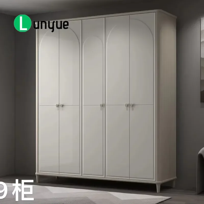European Modern White Wardrobe Flat Door Solid Wood Structure Eco Friendly Bedroom Furniture Custom Large Storage Space