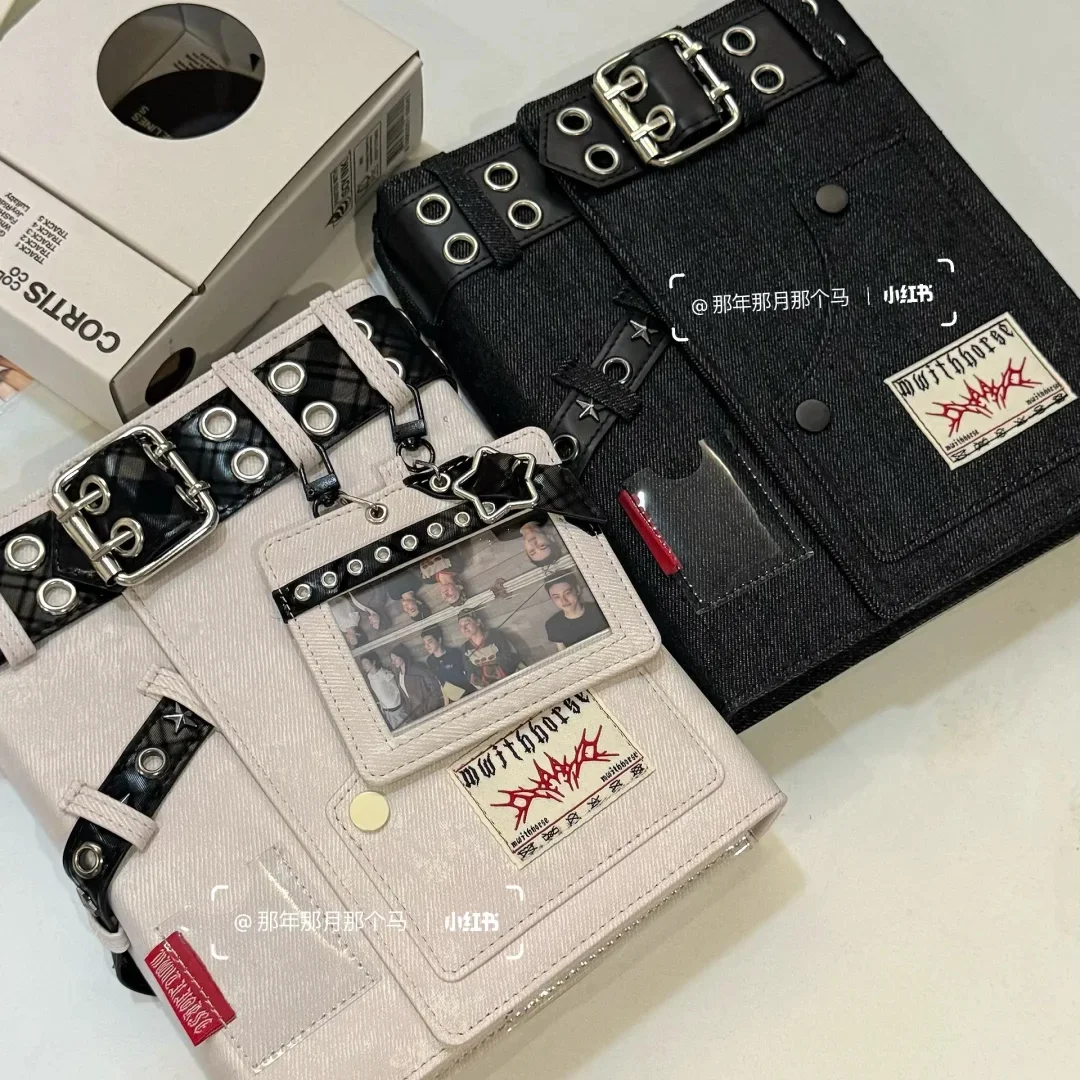 Y2K A5 Vintage Denim 4-Gitter-Kartenordner – Fotoalbum im süßen, coolen Stil für 3-Zoll-Polaroidbilder, K-Pop-Fan-Kollektion