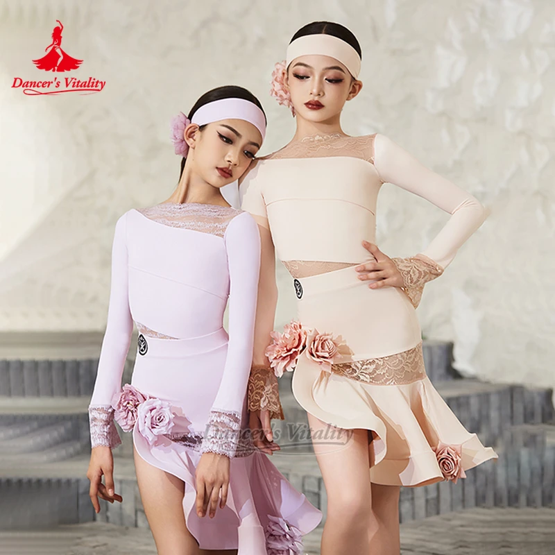 الرقص اللاتيني الدانتيل شبكة الربط ممارسة زي المراهقين تشاتشا سامبا جيف الزهور الديكور التدريب مجموعات حيوية الراقصة