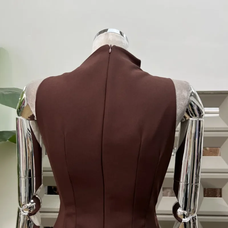 KBQ Solido Dimagrante Una Linea di Abito Per Le Donne Irregolare Senza Maniche A Vita Alta Impiombato Cerniera Design Minimalista Vestito Moda Femminile