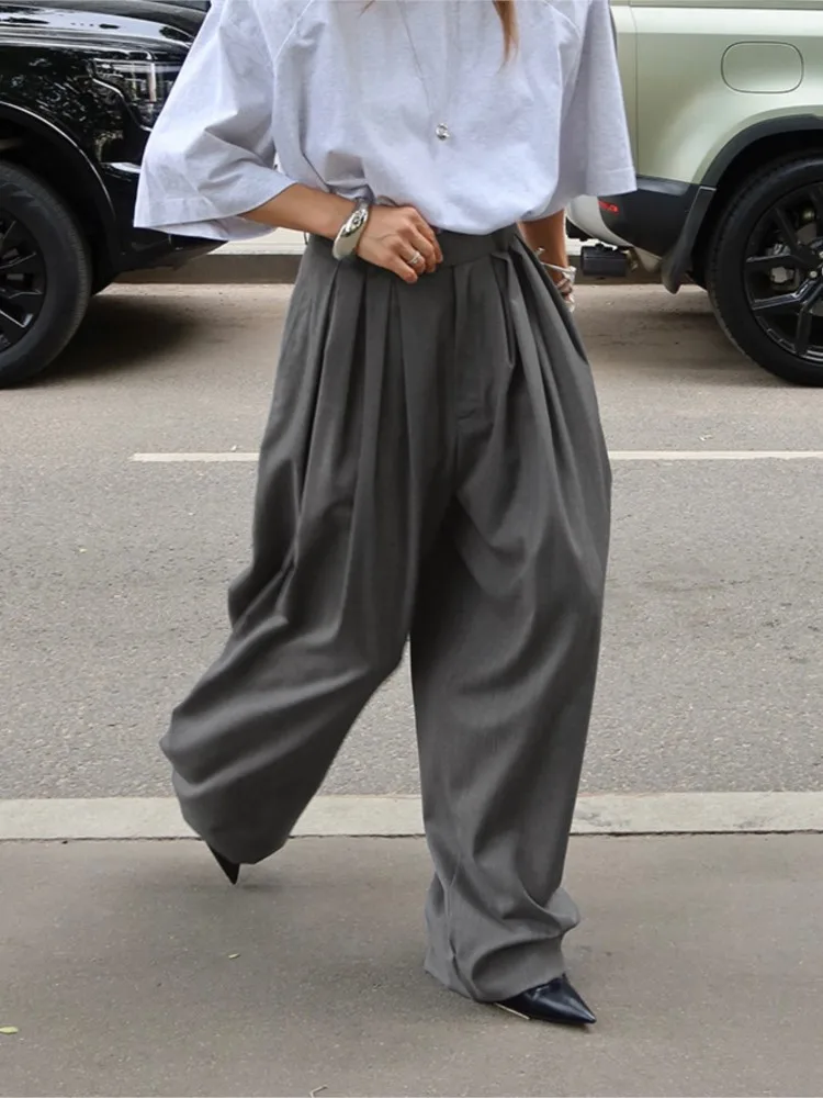 Women's Fashion Casual Loose Versatile Wide-leg Trousers Spring And Autumn Temperament Commuting Pleated High-waisted Suit Pants