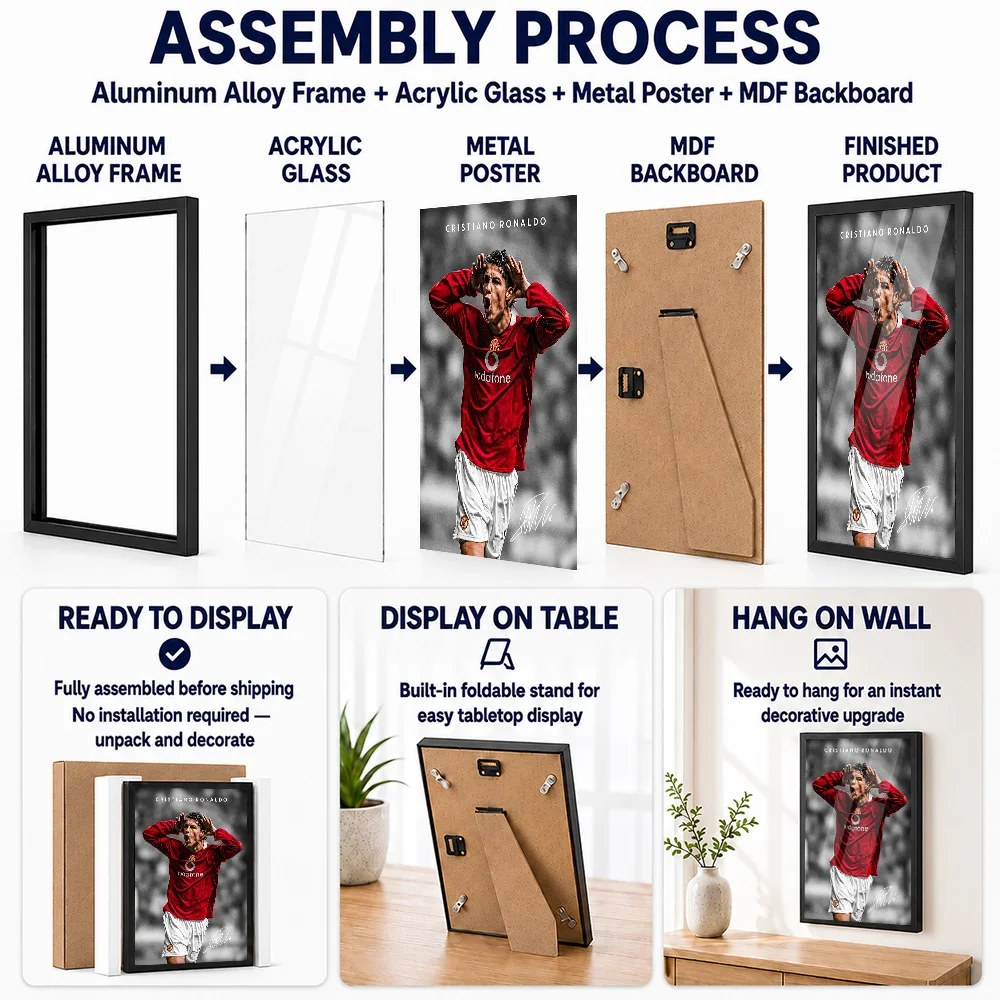 Cristiano Ronaldo Framed Metal Poster Personalized Photo Dynamic Athletic Style Wall Art For Bedroom And Office Supporter Gift