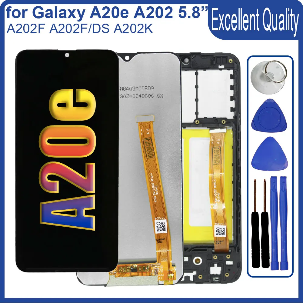 Tested LCD for Samsung Galaxy A20e LCD Display A202F Touch Screen Digitizer Assembly Replacement for Samsung A20e LCD Display