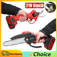 21V 6inch Portable Electric Chainsaw and 25mm Cordless Pruning Shear Set Wood Splitting Cutting Machine Kit Woodworking Tool