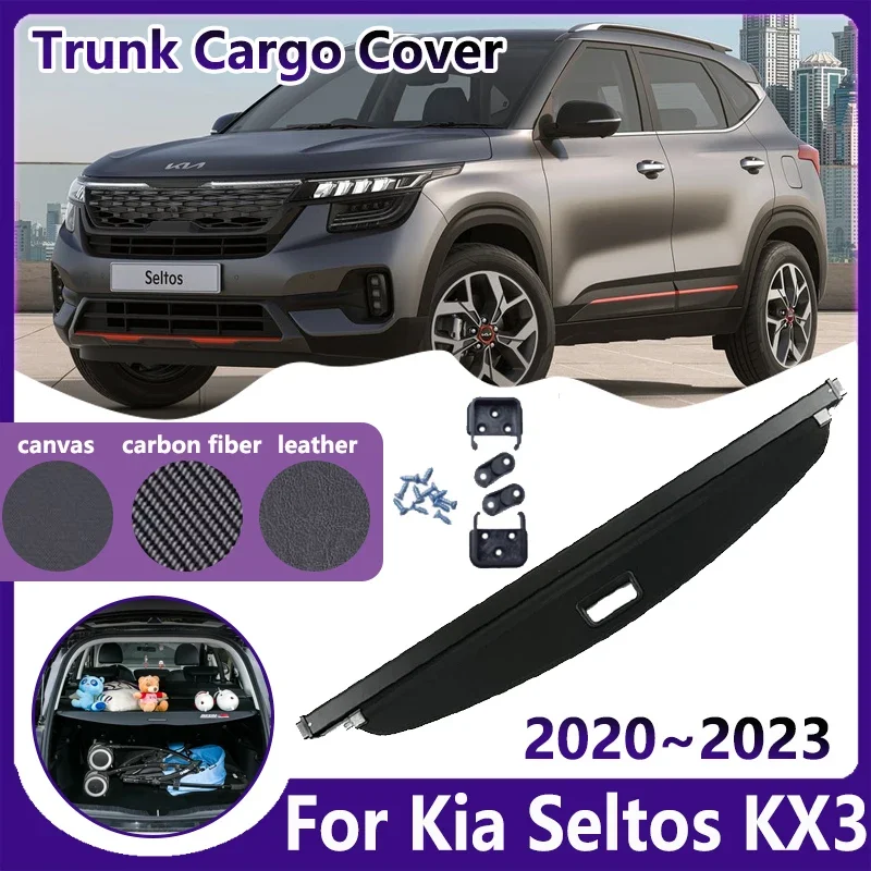 

Trunk Cargo Cover for Kia Seltos 2023 Accesories KX3 2020~2022 Car Trunk Curtain Rear Boot Tray Security Luggage Mat Retractable