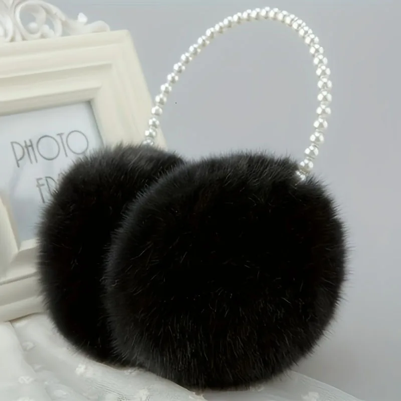 Faux Pearl Hoop peluche fascia elegante tinta unita soffici paraorecchie spessi scaldaorecchie a prova di freddo per le donne ragazze