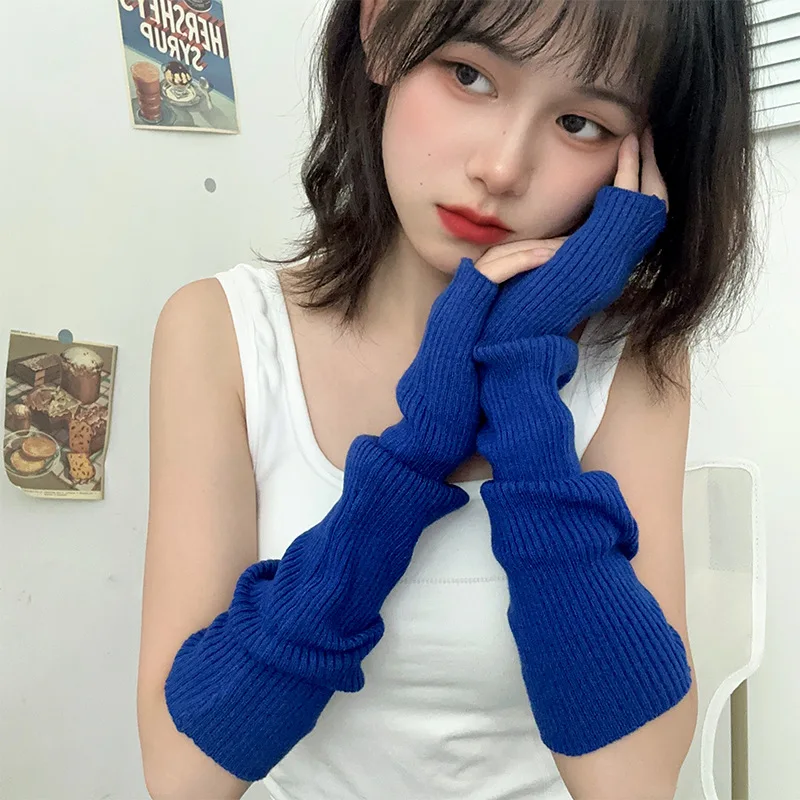 Knitted Sleeves Solid Color Stacking Sleeves Japanese Bouncy Hip Hop Knitted Sleeves Arm Cover Fake Sleeves