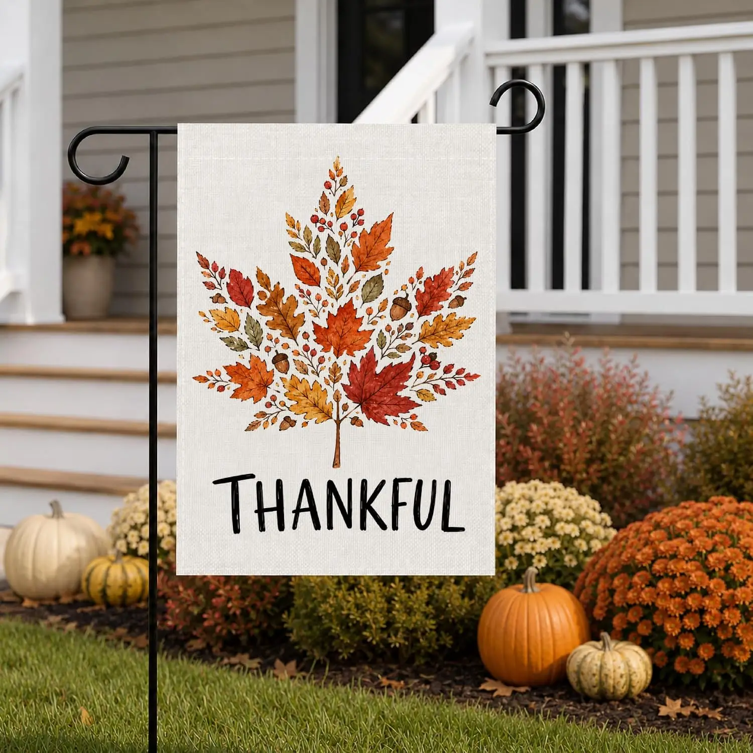 Thankful Autumn Garden Flag Double Sided 12x18 Inch Watercolor Maple Leaf Yard Flags for Outside Rustic Burlap Fall Leaves O llp