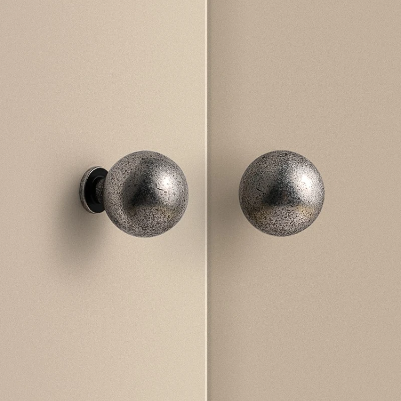 

Simple Retro round Solid Brass Cabinet Door Handle Antique Style Silver Single Hole Small Furniture Drawer Pull