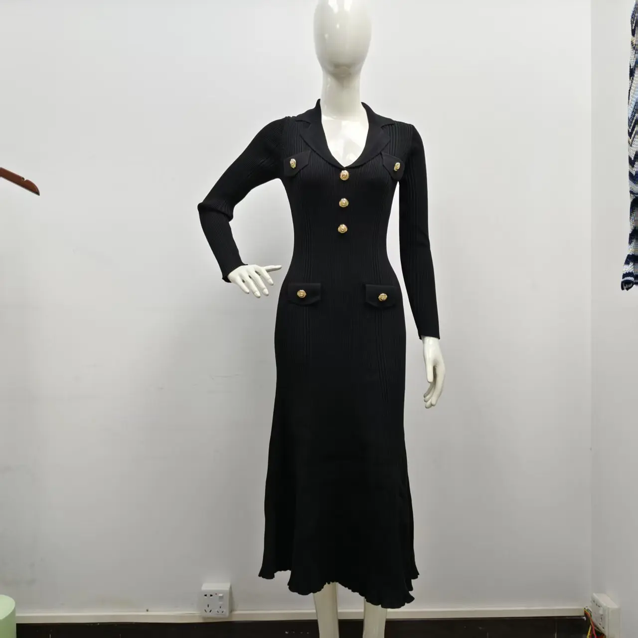 

Spring And Autumn New Fashion Style Commuter Knitted Collar Slimming And Slimming Women's Long Sleeved Hip Hugging Dress
