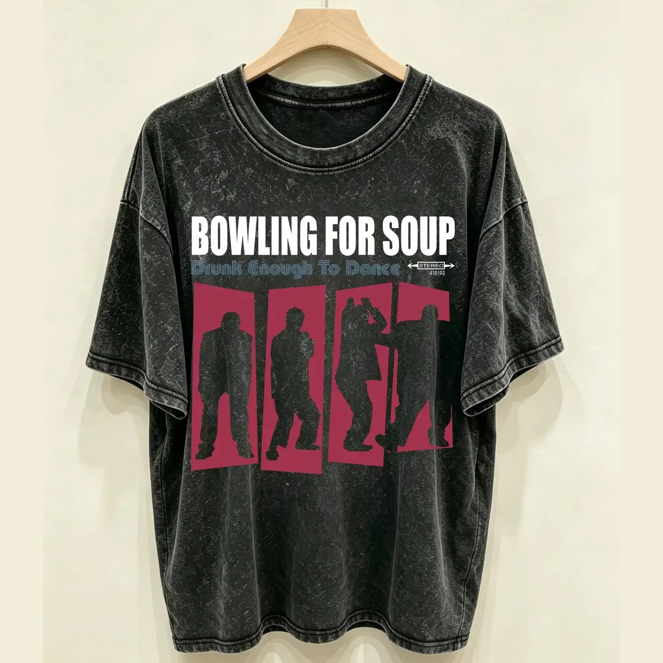 washed T Shirt DRUNK ENOUGH TO DANCE Bowling For Soup Black S 5XL RE432 vintage Washed streetwear Stretched Soft