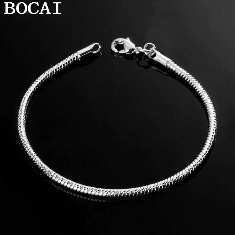 

BOCAI НОВЫЙ браслет из чистого серебра S925 Простой и модный круглый браслет-цепочка из змеиной кости