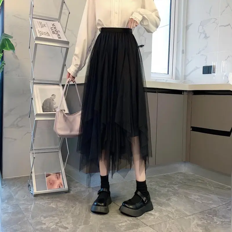 

Woman Skirt Black Mesh Irregular Skirts for Women Premium High Quality Vintage New in A Line Casual Y2k Summer 2025 Trend Modest