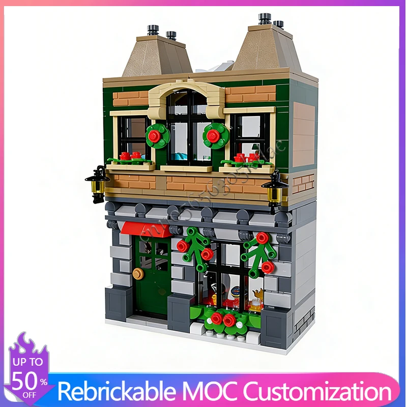 

571 деталь, конструктор MOC «Зимнее село» (Ювелирная лавка), модульный, кастомизируемый, креативный, для мальчиков, подарок на праздник, игрушка для самостоятельной сборки