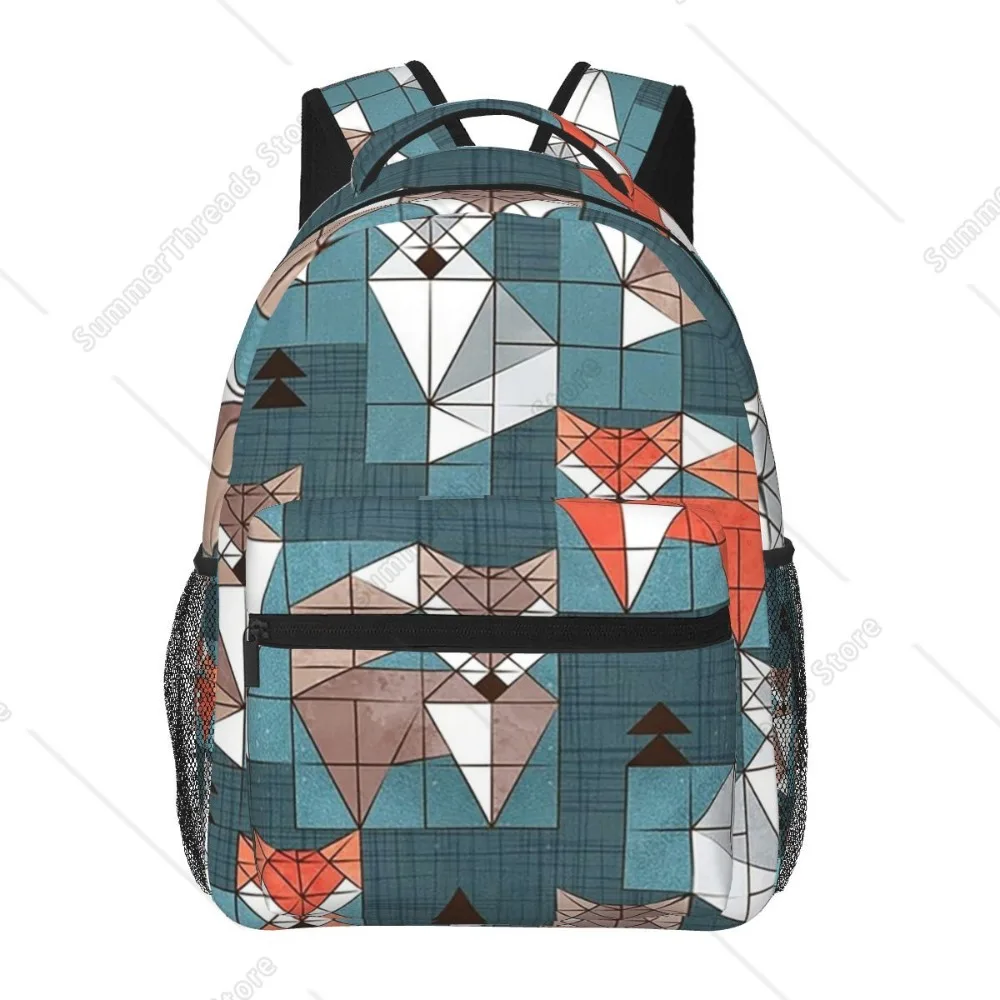 Blocked Geometric Foxes Teal Background White Grey Orange And Brown Foxy Animals Backpacks Bookbag School Bags  Shoulder Bag