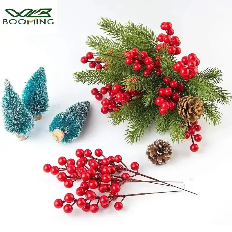 30/10 Pieces of Christmas Decorations Artificial Pine Branches Red Berry Branches Christmas Tree Wreaths Gift Decorations