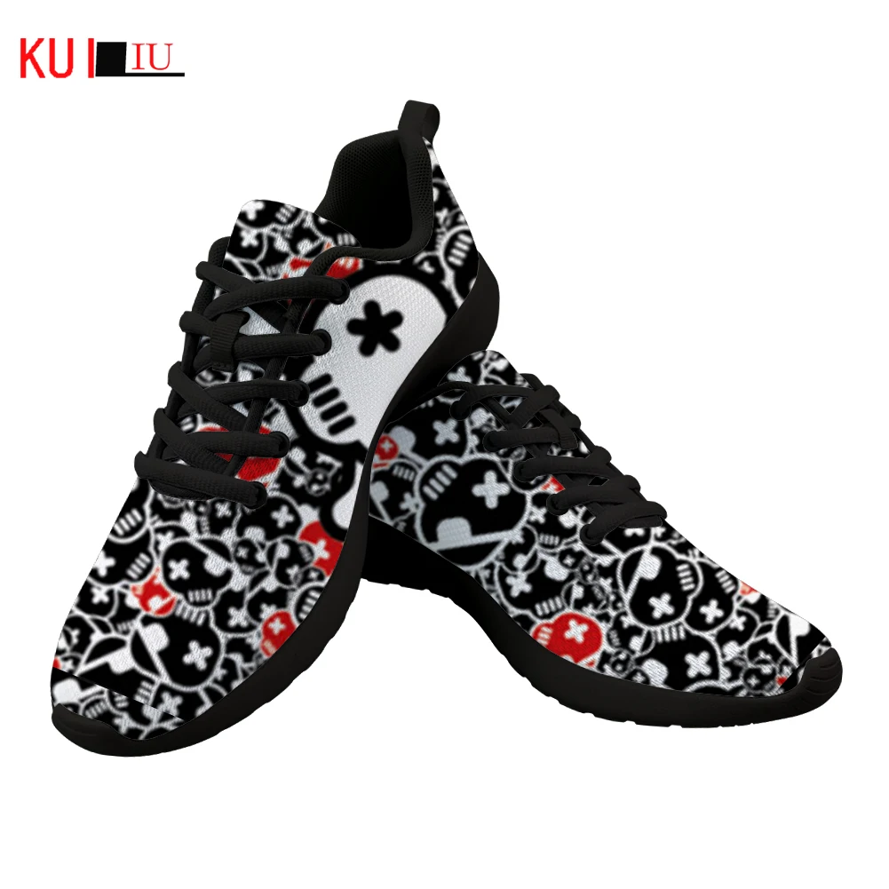 KUILIU Spring Autumn Woman Casual Sneakers Classic Sugar Skull Printed Female Shoes Breathable Lace-Up Flats Walking Footwear