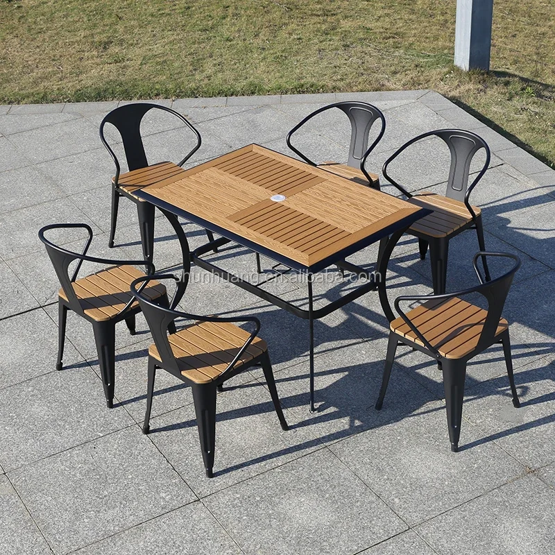 Outdoor furniture garden plastic wood dining set coffee table and chair