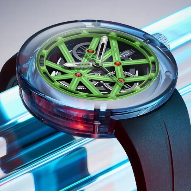 BONEST GATTI Men Automatic Watch 42mm Mechanical Wristwatch Transparent Waterproof Sapphire Luminous Acrylic Case Skeleton Dial