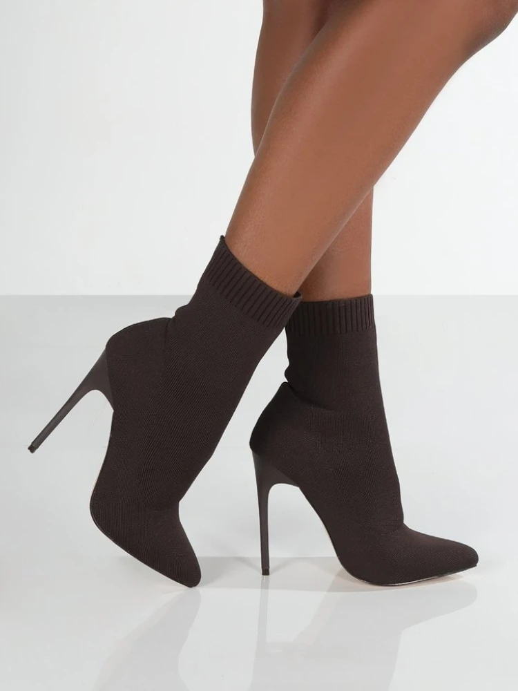 Automne luxe femmes chaussettes chaussures tissu extensible femmes bottines bout pointu talons hauts sans lacet Sexy chaussette talon Chelsea bottes