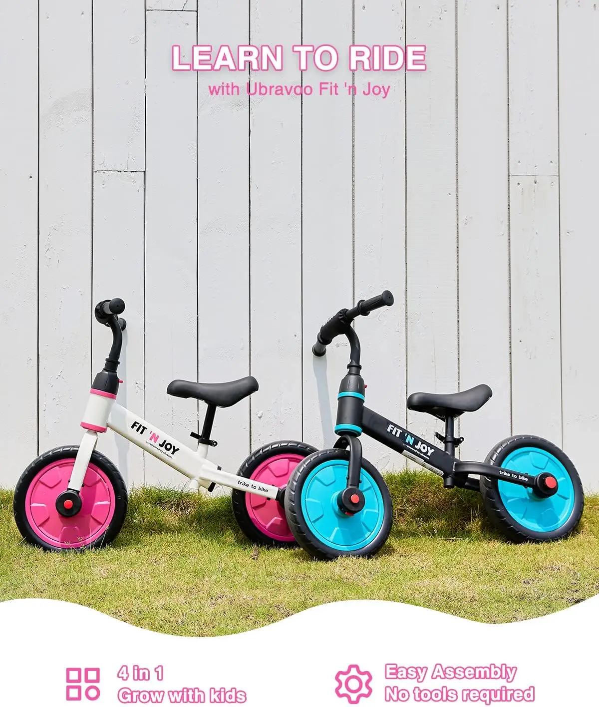 Trike to Bike Riding Tricycles for Boys Girls 2-5, Fit 'n Joy Kids Balance Bike with Pedals & Training Wheels Options, 4-in-1 St