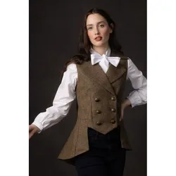 Women's Suit Flowers Woolen Festival, Pure Color Slender Fashion Lapel Double -breasted Vest, Suitable for Business Sleeveless