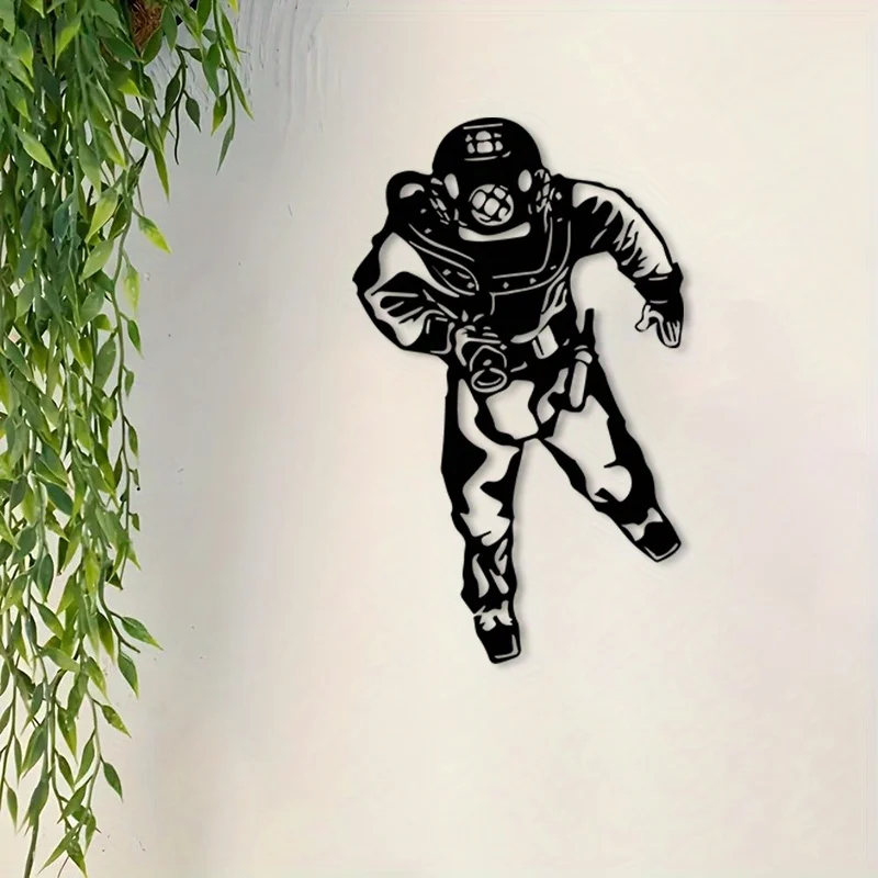 1pc Diver Mark IV Silhouette Metal Wall Decor, Iron Mural for Diving Lounge & Coastal Patio, Summer Gift for Scuba Diving Fans