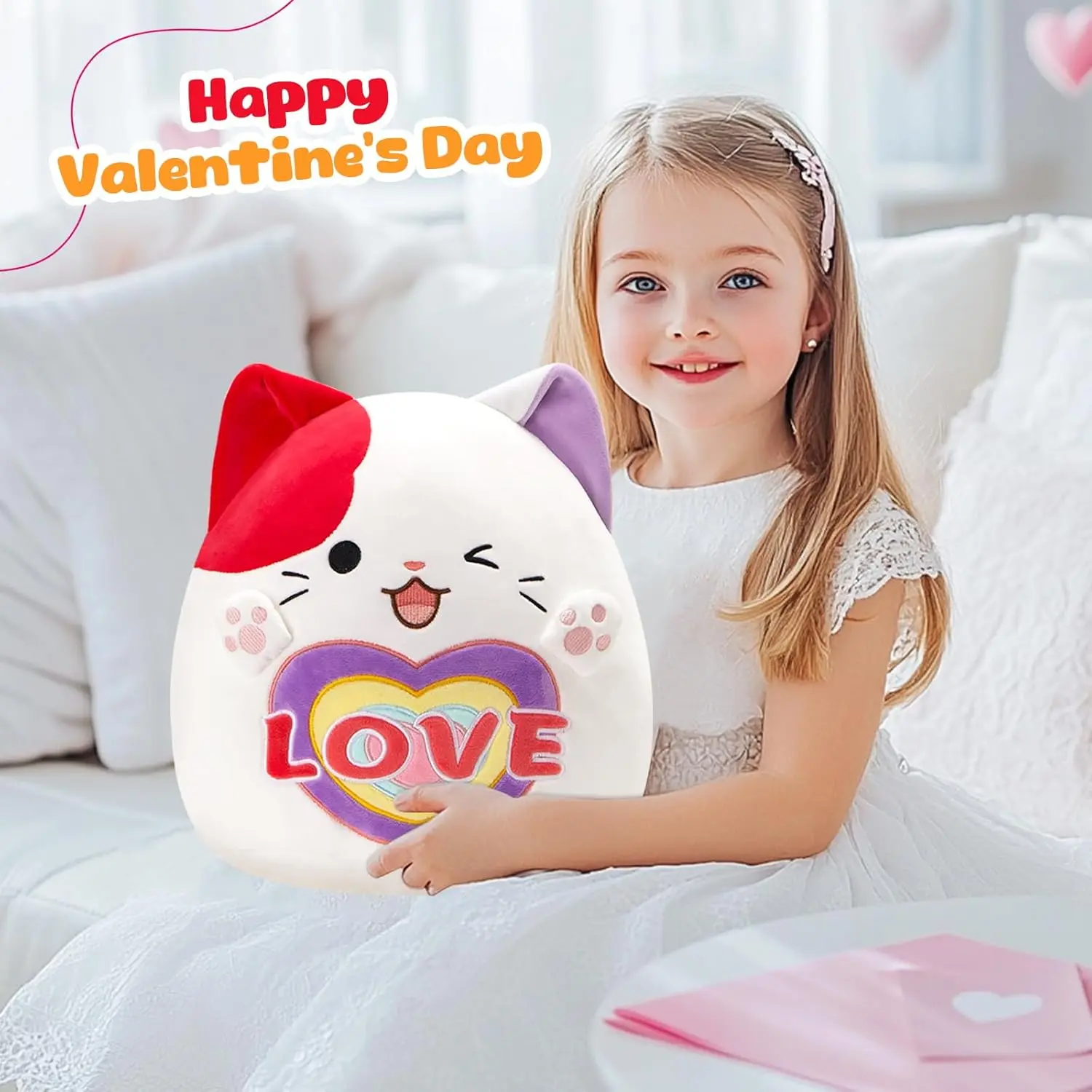 وسادة قطيفة على شكل قطة بطول 12 بوصة لعيد الحب، هدية حيوان محشو لطيف للأطفال والكبار، لعبة زخرفية ناعمة للعناق