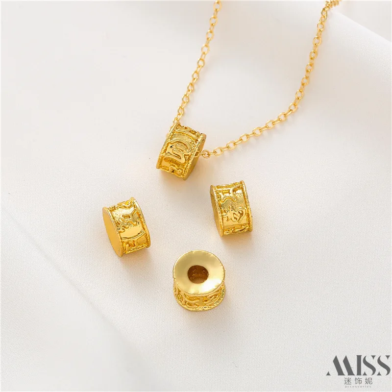 18K Gold Plated Sand Gold Big Hole Six Words Mantra Barrel Beads Spacer Beads For DIY Bracelet Necklace Jewelry