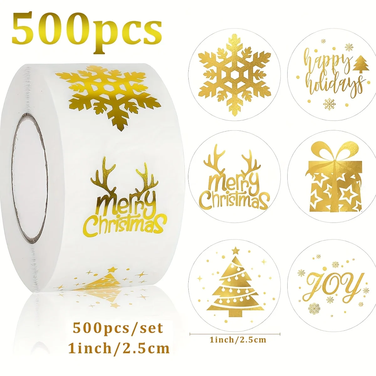500 قطعة ملصقات/لفة شفافة ذهبية بريق هدية عيد الميلاد صندوق ختم تسميات اليدوية الديكور ملصق ذاتي اللصق