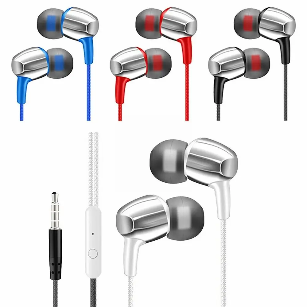 Portable 3.5mm Earphones Stereo High Definition Wired Headset Noise Canceling Deep Bass InEar Microphone For Phone PC