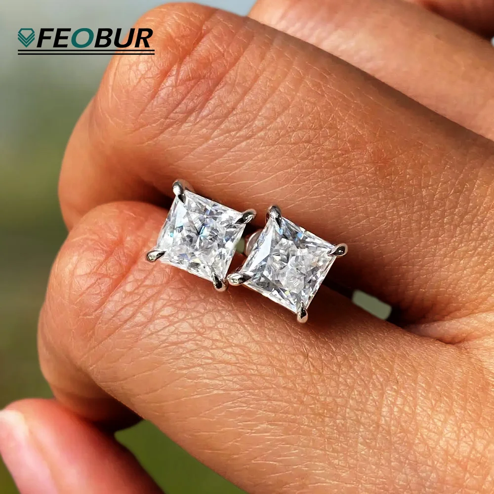 

Серьги-гвоздики с муассанитом огранки «Принцесса» 0.4-2 карата для женщин и мужчин, сверкающие квадратные имитации бриллиантов, серебро S925, ювелирные изделия