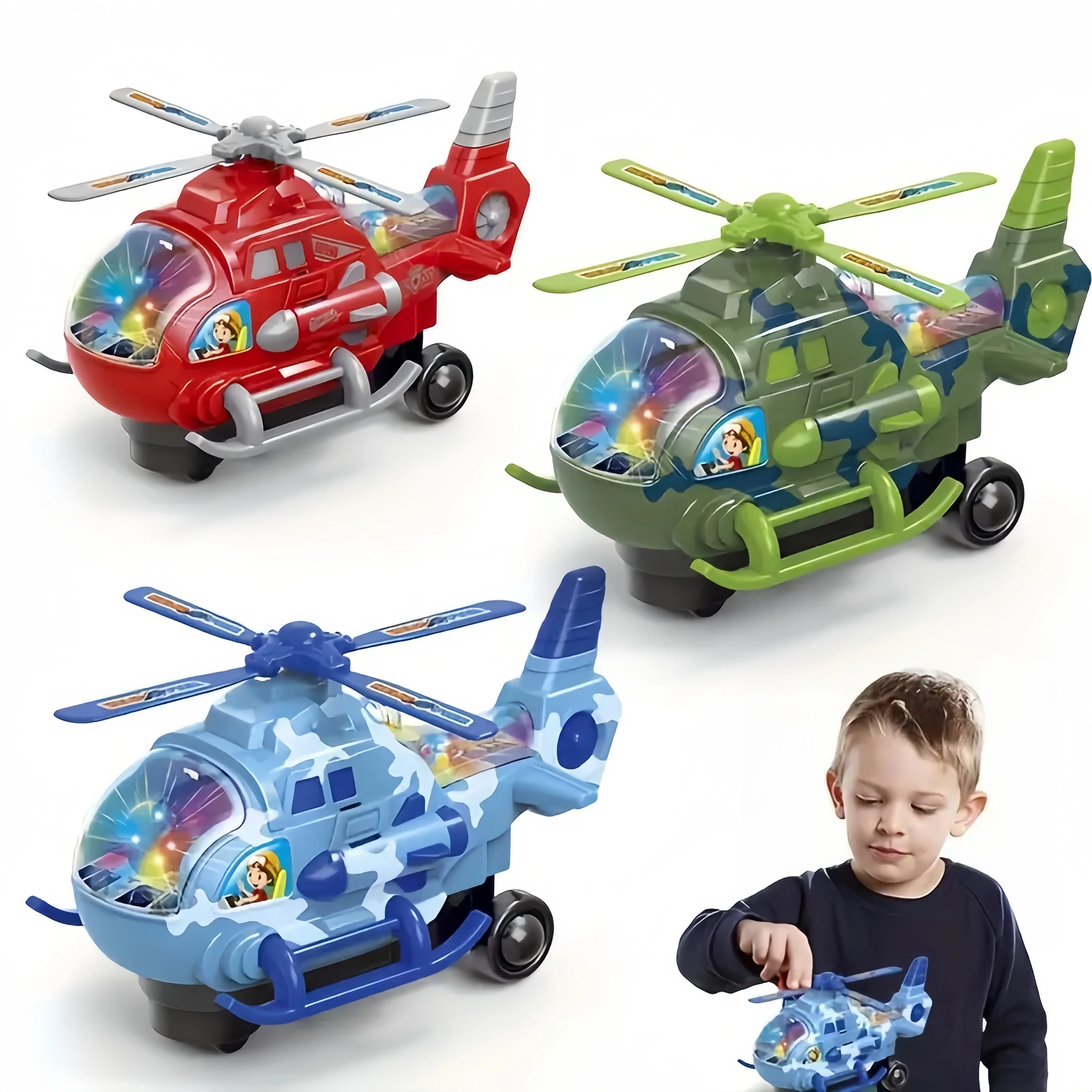 Electric helicopter toy, with lights and music, 360° rotation, durable plastic, suitable for 3-year-old boys and girls