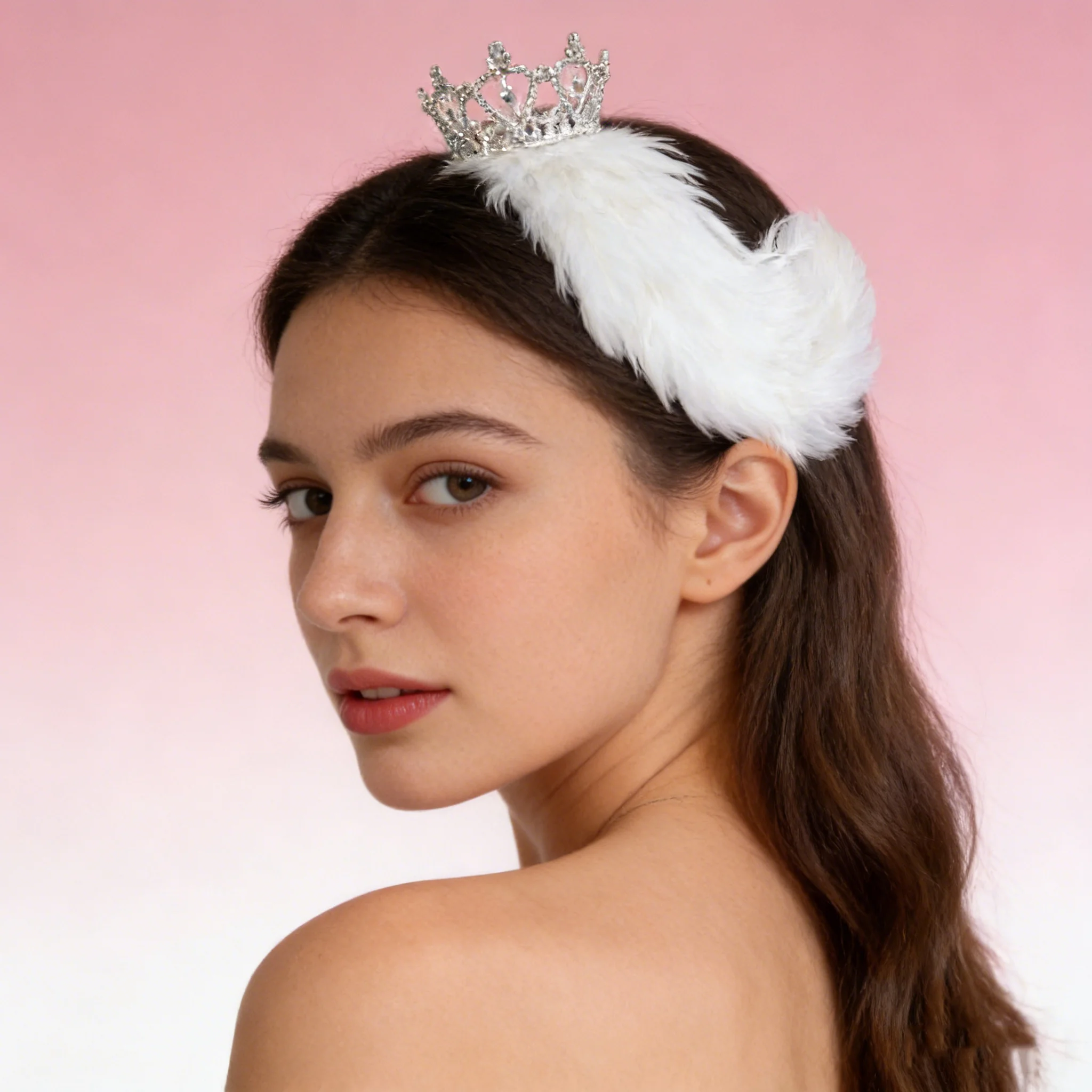 Hand Made Swan Lake Ballet White Feather Headwear With Crown Solo Dance,Prince White Bird Crown Ornament Retail Wholesale