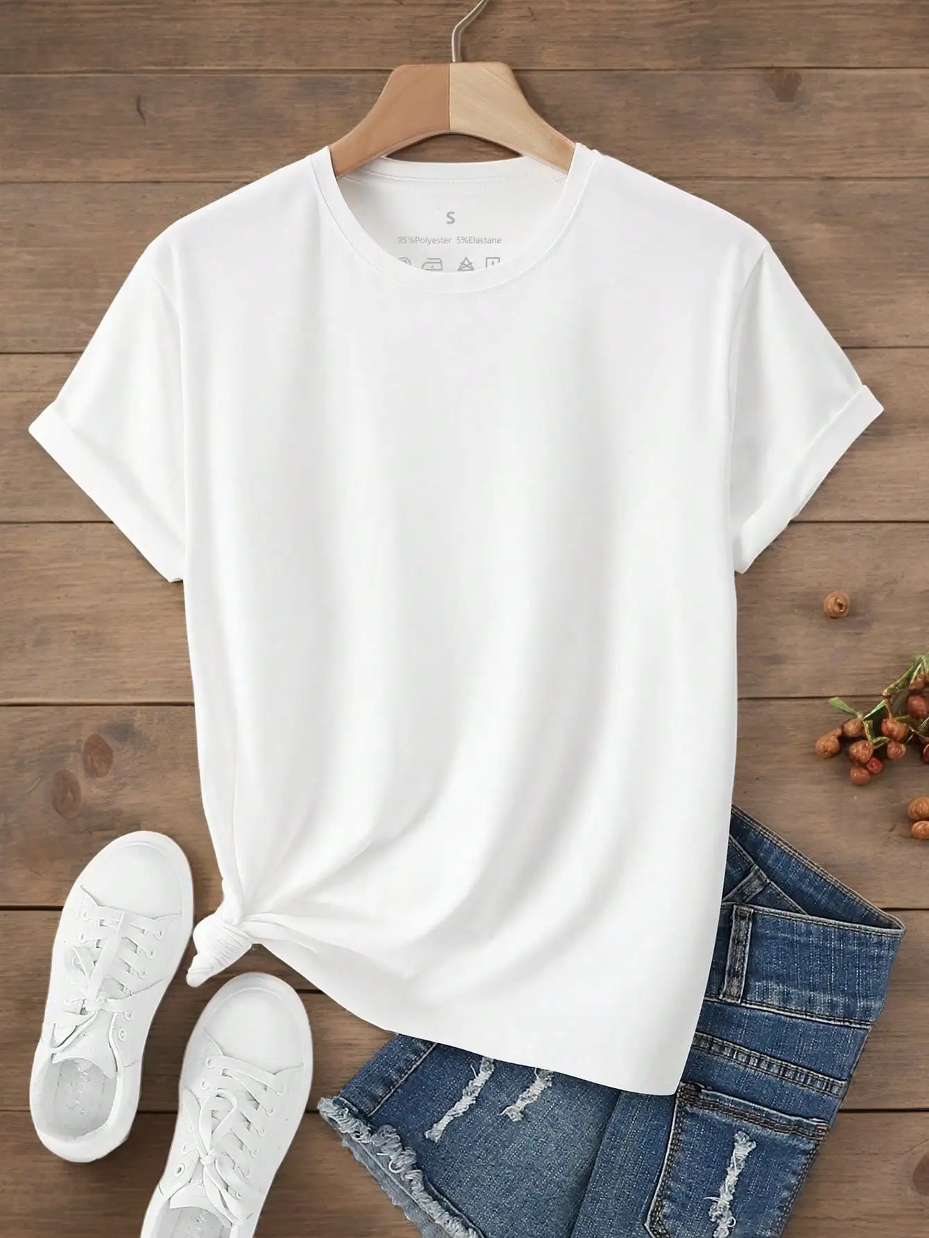 

Women's Plain White Short Sleeve Round Neck T-Shirt, Loose Fit Casual Summer Top