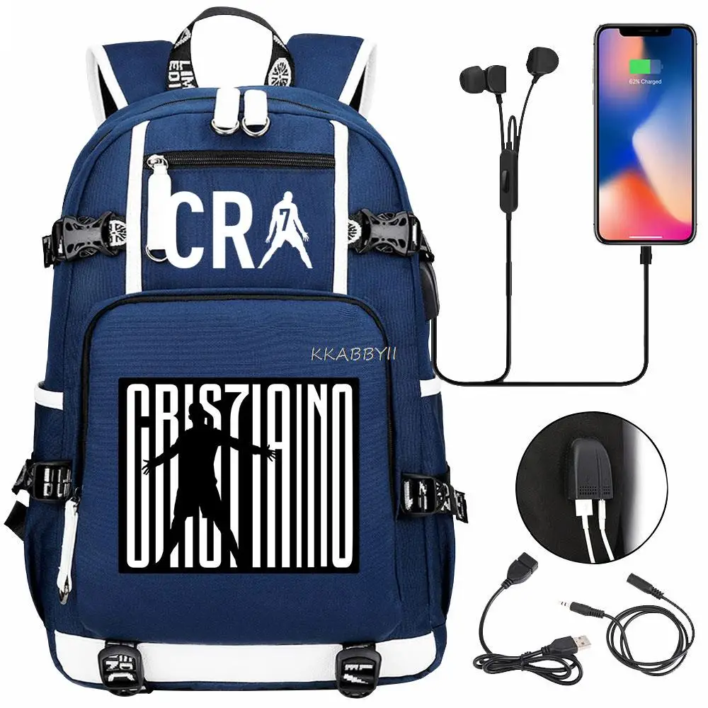 CR7 Laptop Backpack USB Charging Computer SchoolBag Business Bag Waterproof Rucksack College Daypack Mochilas