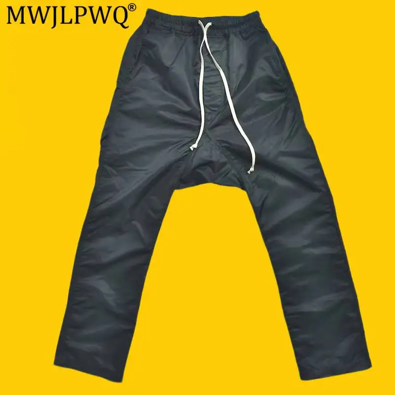 MWJLPWQ Nylon Shiny Harem Straight-Leg Trousers Men High Street Dark Style Drawstring 2026 New Summer Thin Pants Fashion 17430