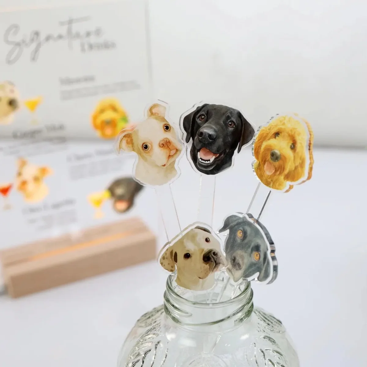 Palillos para revolver bebidas personalizados – Personalizados con cara de mascota o persona | Agitador de cócteles, decoración de bar para eventos, accesorio para fiestas