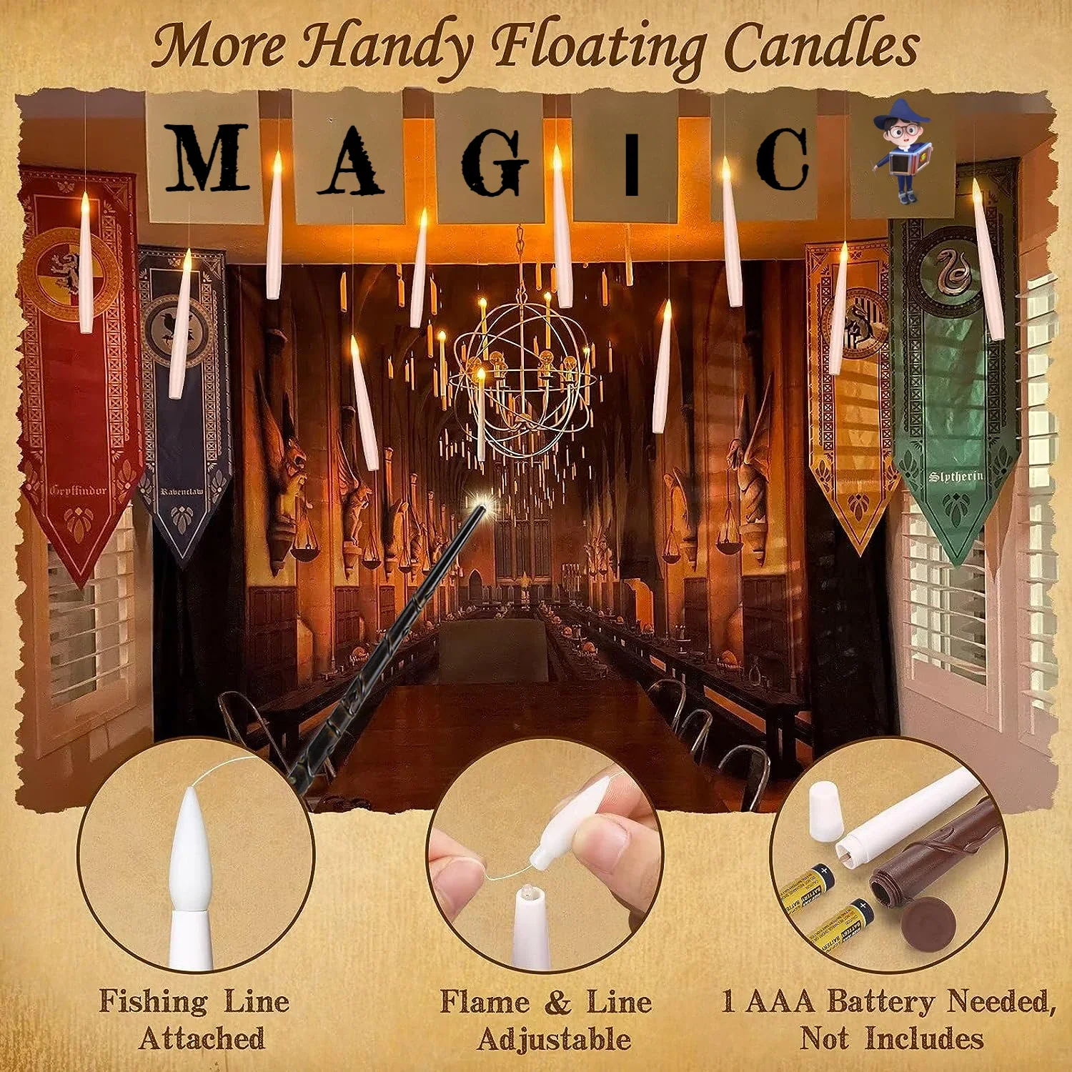 12/10 PCS LED Floating Candles with Magic Wand Flameless Flying Candle Flickering Burning Candles for Wedding Holiday Decoration