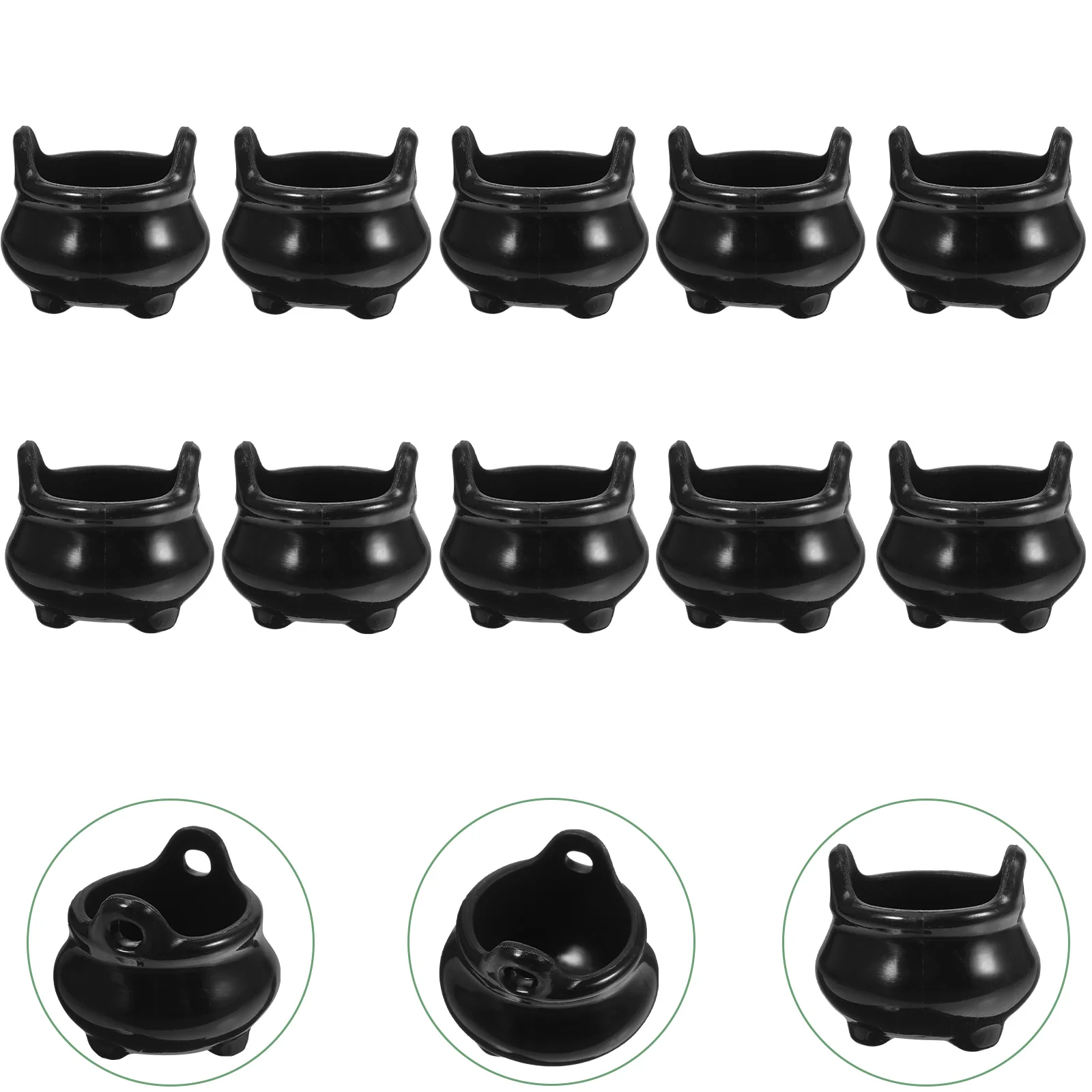 10 Pcs Miniature Witch Cauldron Halloween Miniatures Black Toys Bulk Ornaments House Pots Kettle Micro Scene