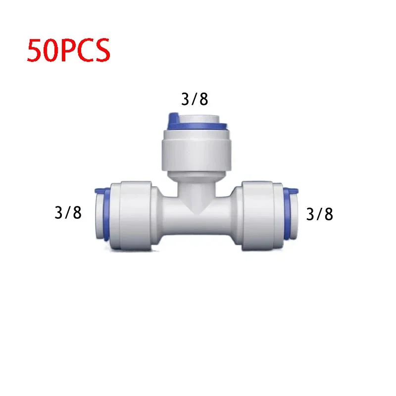

50 шт./лот, 3/8 дюйма, тройник RO, фитинг для воды, 9,5 мм, шланг из помпона, полиэтиленовая труба, 3 способа, быстрый разъем, детали фильтра для воды