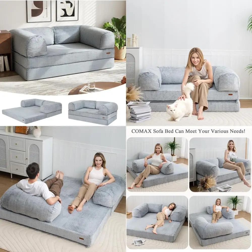 Queen Size Folding Sofa Bed, Convertible Couch into Bed, Adult Futon Chair Sleeper, Fold-Out Mattress Sofa for Bedrooms
