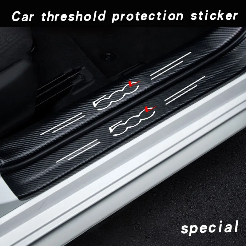 Auto Door Sill Carbon Fiber Car Sticker Protector Strip Waterproof Protect Film For FIAT 500L 500 500E 500C 500S 500X Accessorie