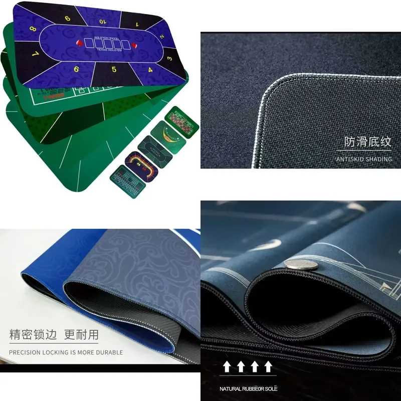 180x90cm Poker Table Mat for 8-10 Players Texas Holdem Anti Slip Rubber Top Layout Folding Gaming Mat